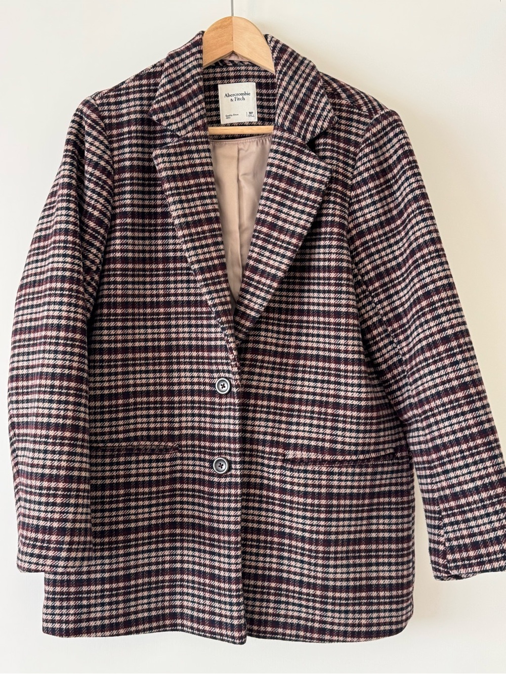 Abercrombie & Fitch Pink and Black Plaid Wool-Blend Blazer